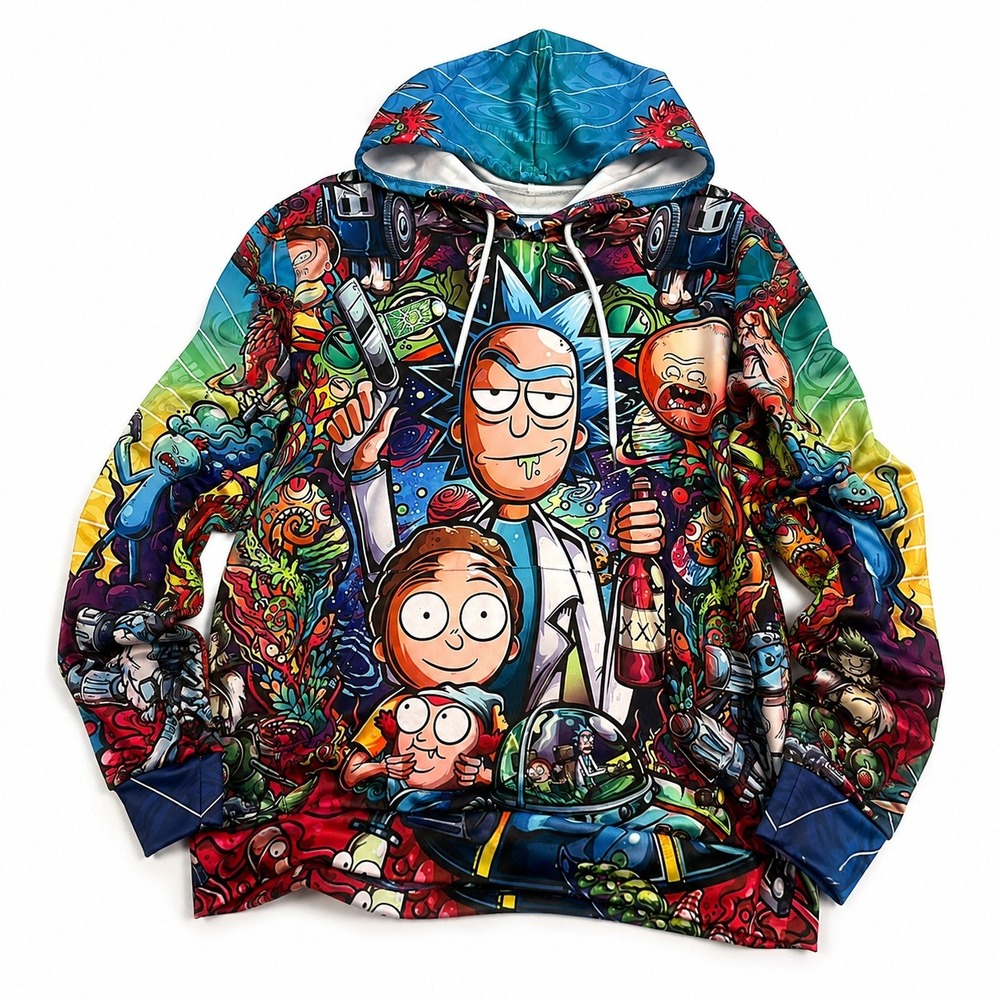 Rick and Morty All Over Print Hoodie Adult Swim Psychedelic Graphic Sweatshirt